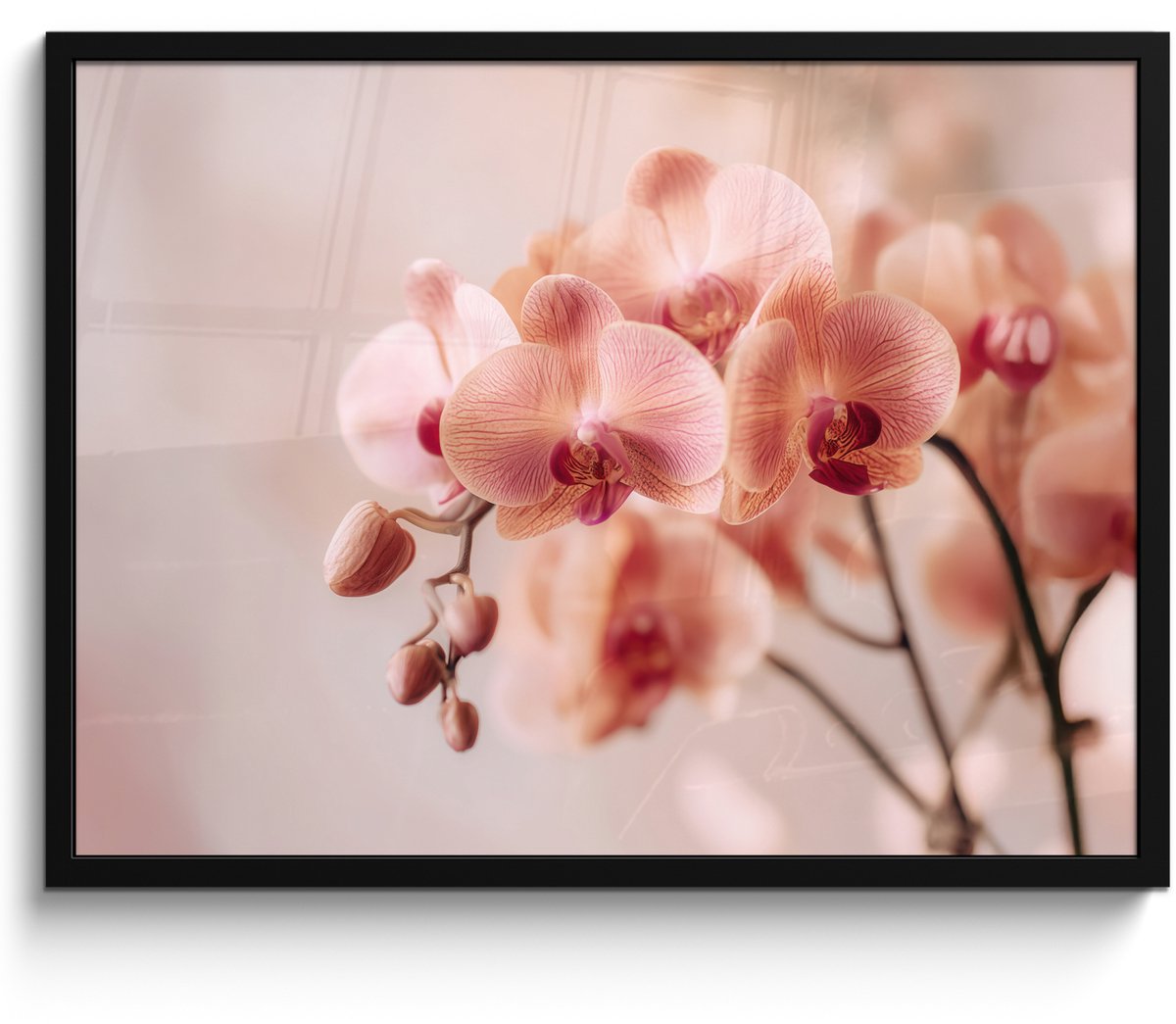 FrameYourWall Poster in lijst - Fotolijst 70x50 cm - Posters - Orchidee - Bloemen - Roze - Bloemblaadjes - Posterlijst zwart - Decoratie - Wanddecoratie woonkamer - Muurdecoratie slaapkamer
