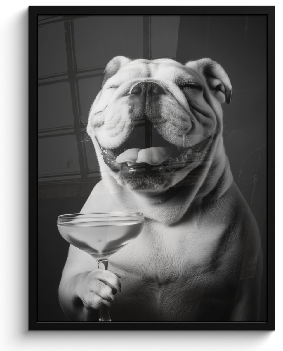 FrameYourWall Poster in lijst - Fotolijst 50x70 cm - Posters - Buldog - Hond - Glas - Posterlijst zwart - Decoratie - Wanddecoratie woonkamer - Muurdecoratie slaapkamer Buldog - Glas