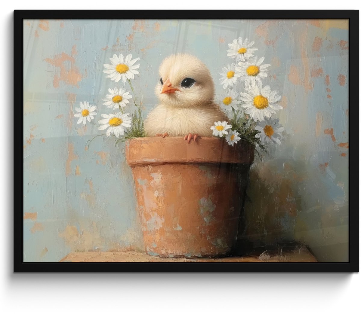 FrameYourWall Poster in lijst - Fotolijst 70x50 cm - Posters - Bloempot - Kuiken - Bloemetjes - Posterlijst zwart - Decoratie - Wanddecoratie woonkamer - Muurdecoratie slaapkamer