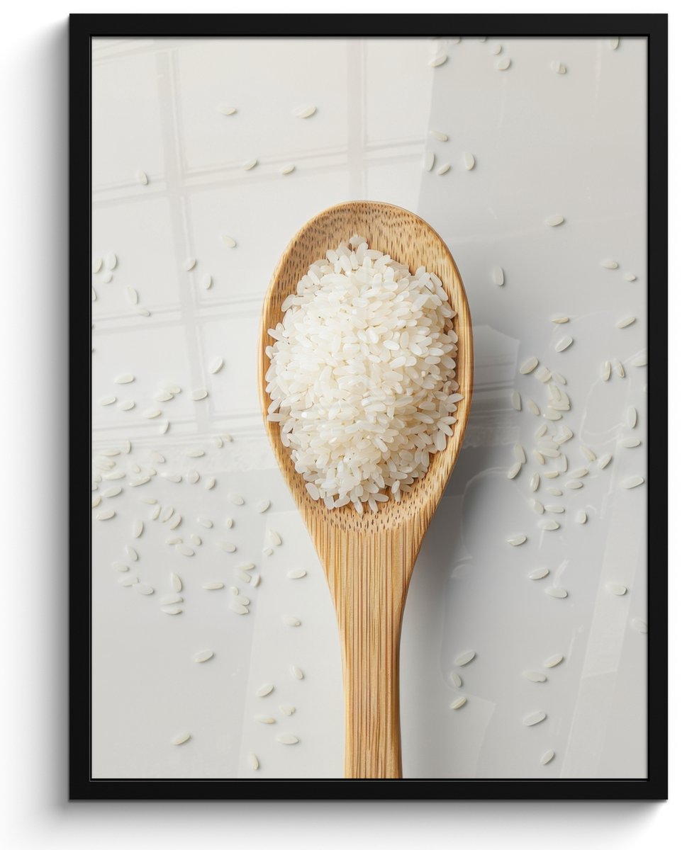 FrameYourWall Poster in lijst - Fotolijst 50x70 cm - Posters - Hout - Lepel - Rijst - Posterlijst zwart - Decoratie - Wanddecoratie woonkamer - Muurdecoratie slaapkamer