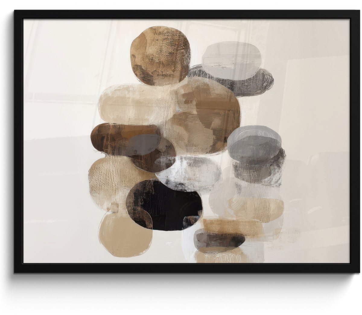 FrameYourWall Poster in lijst - Fotolijst 70x50 cm - Posters - Ovaal - Kleurvlakken - Penseelstreken - Posterlijst zwart - Decoratie - Wanddecoratie woonkamer - Muurdecoratie slaapkamer