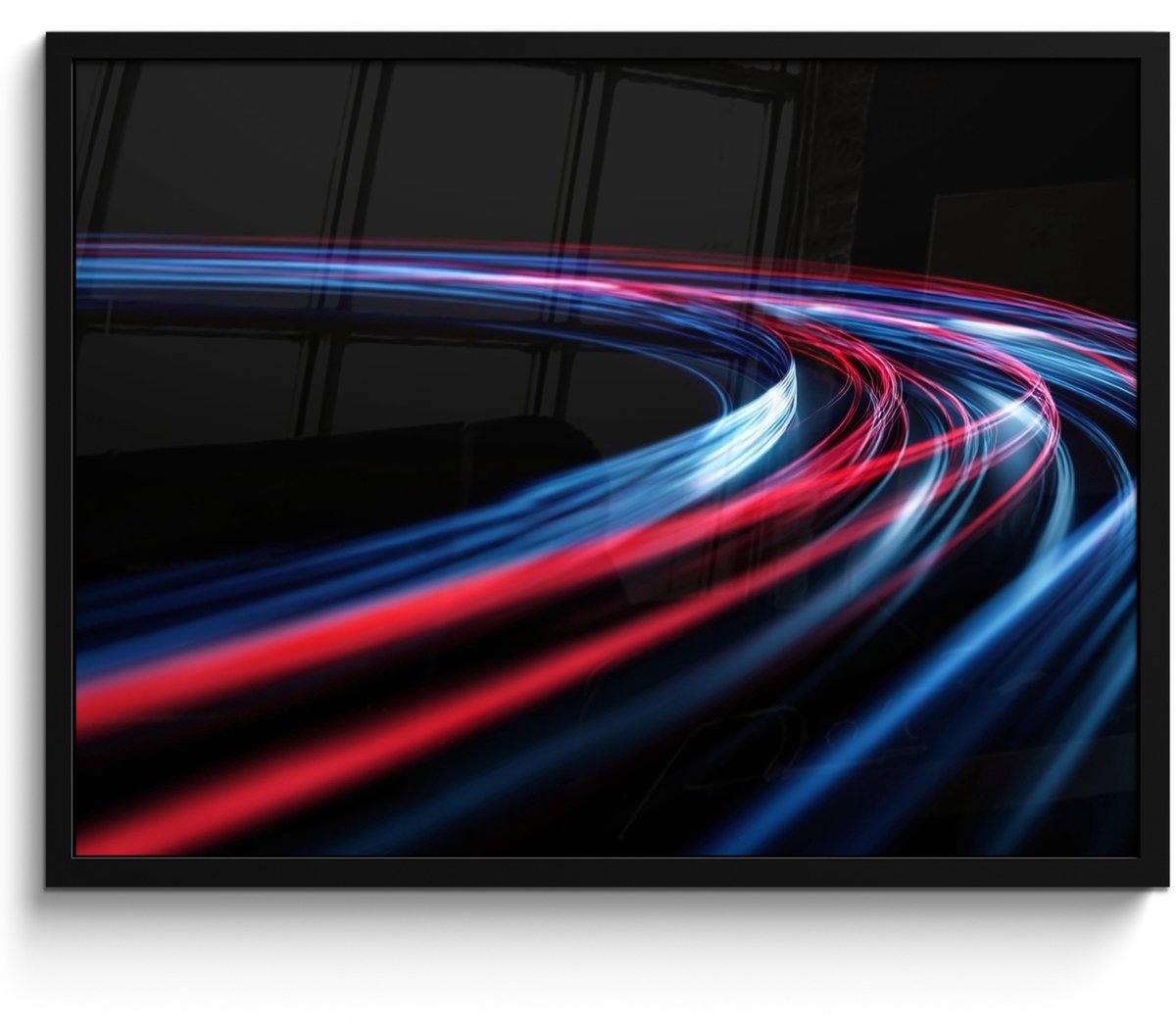 FrameYourWall Poster in lijst - Fotolijst 70x50 cm - Posters - Gaming - Lichtbanen - Golvend - Rood - Posterlijst zwart - Decoratie - Wanddecoratie woonkamer - Muurdecoratie slaapkamer