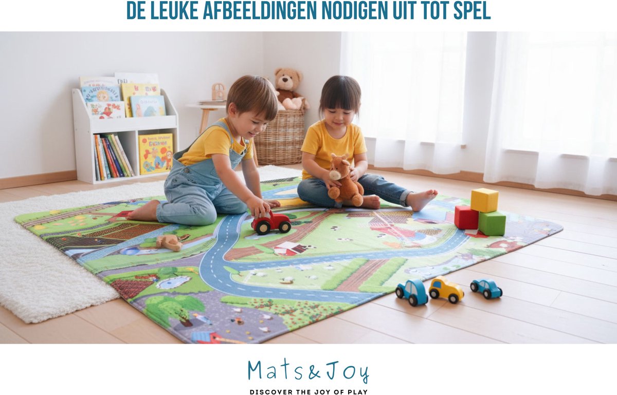 Mats & Joy® Boerderij Auto Speelmat 130x180cm – Fluweelzacht - Wasbaar - Anti-Slip – Speelkleed Baby - Speeltapijt Kinderen - Speelkleed Autokleed thumbnail 5