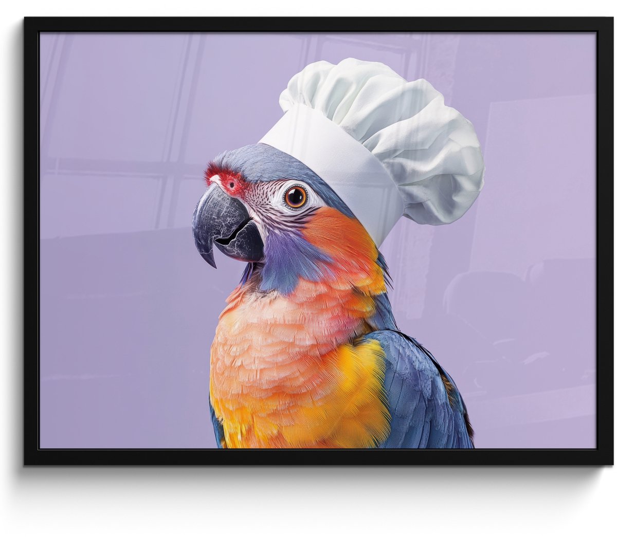 FrameYourWall Fotolijst inclusief poster - Posterlijst 70x50 cm - Posters - Papegaai - Koksmuts - Paars - Cute - Foto in lijst - Keuken decoratie muur - Wanddecoratie accessoires - Muurdecoratie - Schilderijen Koksmuts - Parkiet