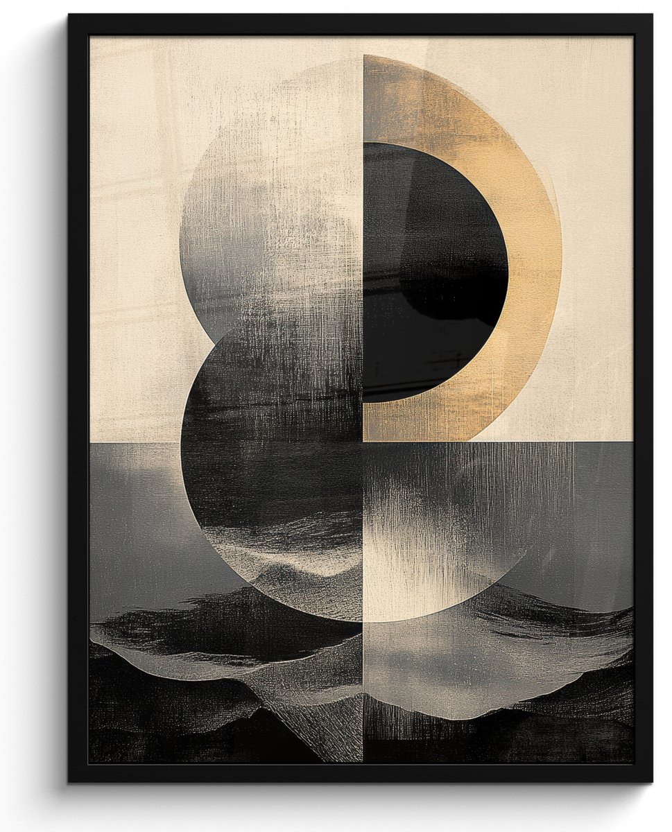 FrameYourWall Poster in lijst - Fotolijst 50x70 cm - Posters - Cirkels - Schaduw - Abstract - Posterlijst zwart - Decoratie - Wanddecoratie woonkamer - Muurdecoratie slaapkamer