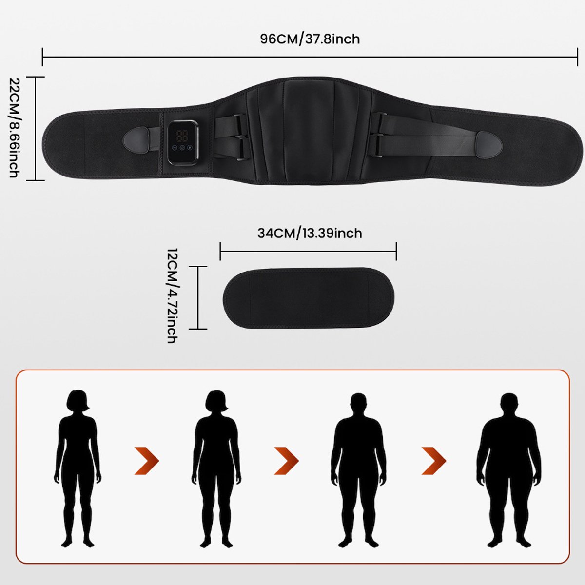 WK Draadloze Verwarmde Massage Tailleband – 2 Motoren – 3 Warmtestanden (48–58℃) – Infrarood Snelle Verwarming – 15 Min Timer – Buik- & Lendenondersteuning – Oplaadbaar via Type-C — cadeau in Verzorging - foto 4