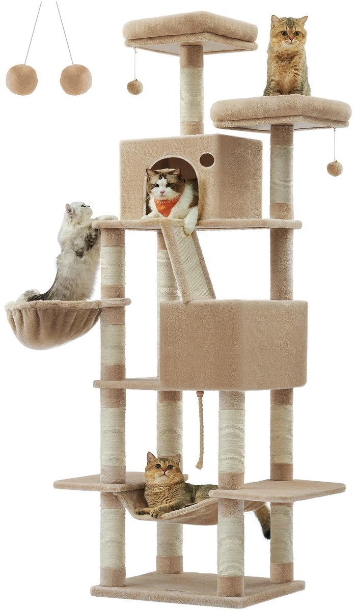 Trexxo krabpaal - katten - groot - meerdere kleuren- met hangmat - pluche ballen - 5 lagen - meerlaagse katten paal - 60x50x206 cm – foto 6