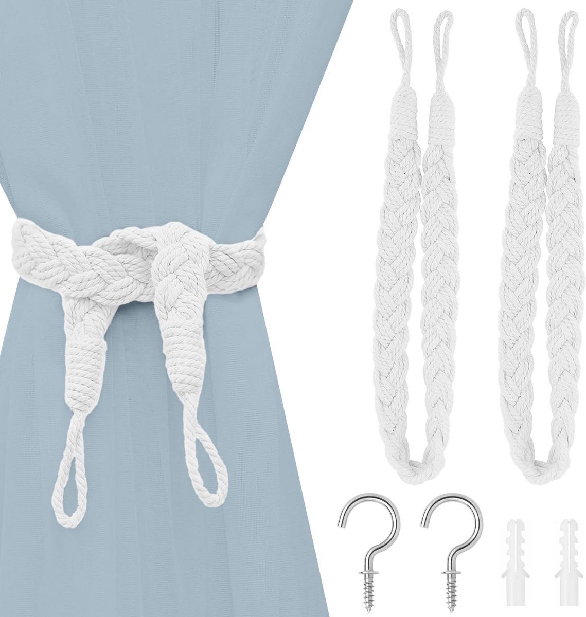 Set van 2 Elegante Handgebreide Gordijnbinders Boho Stijl met Gesp en Haak - Wit