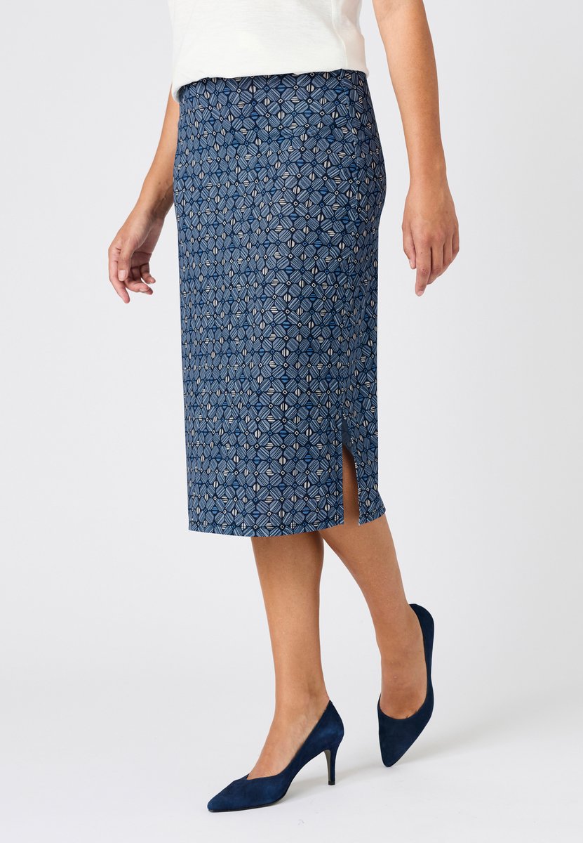 Damart - Gebreide rok van crêpe met splitten - Dames - Blauw - XL