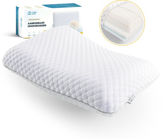 Rustige Nacht® - Oreiller ergonomique - 3 couches réglables - Mousse à mémoire de forme rafraîchissante - Pour dormeurs sur le dos, le côté et le ventre