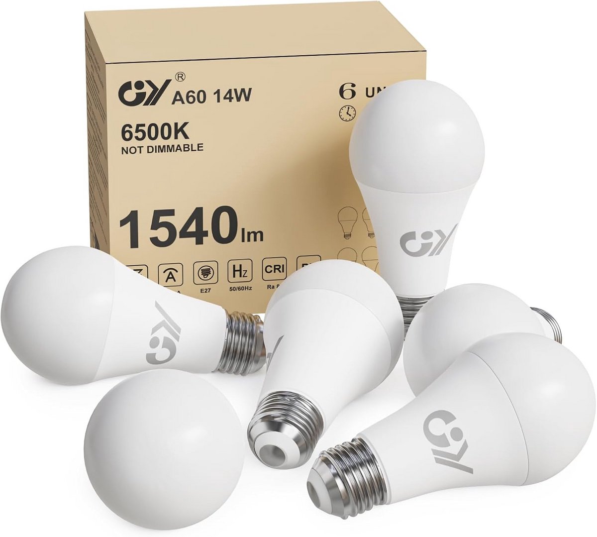 E27 LED Lamp 14W (100W Vervanger), 1540 Lumen Koudwit (6500K), Energiezuinig, 6 Stuks