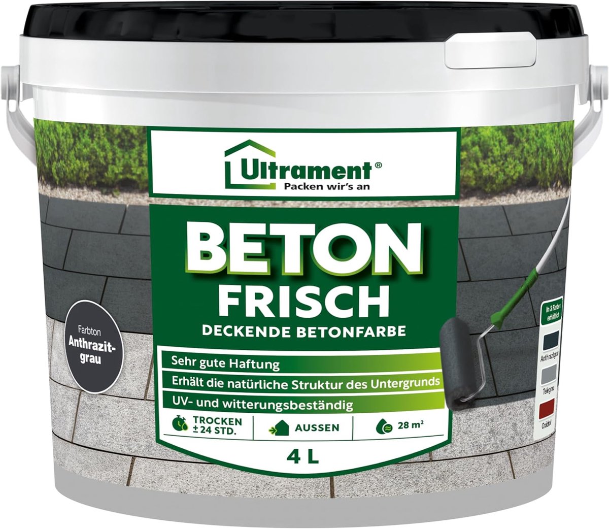 Ultrament Beton Frisch, dekkende betonverf, vloerverf, 4 liter, (antraciet)