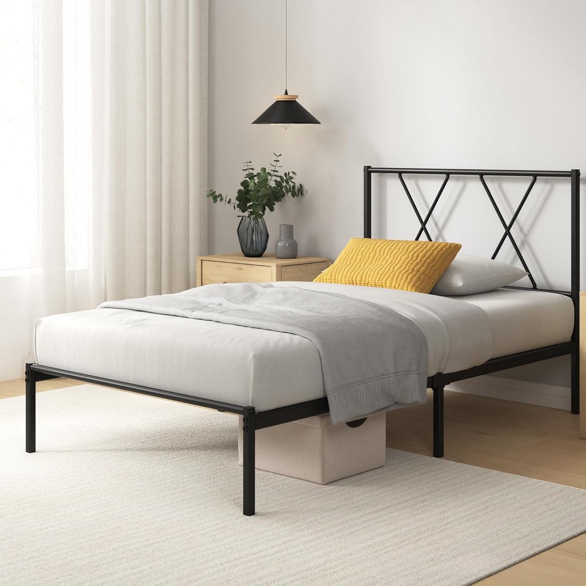 Eenpersoons Metalen Bedframe 80x190 cm met Hoofdeinde en Lattenbodem voor Opbergruimte