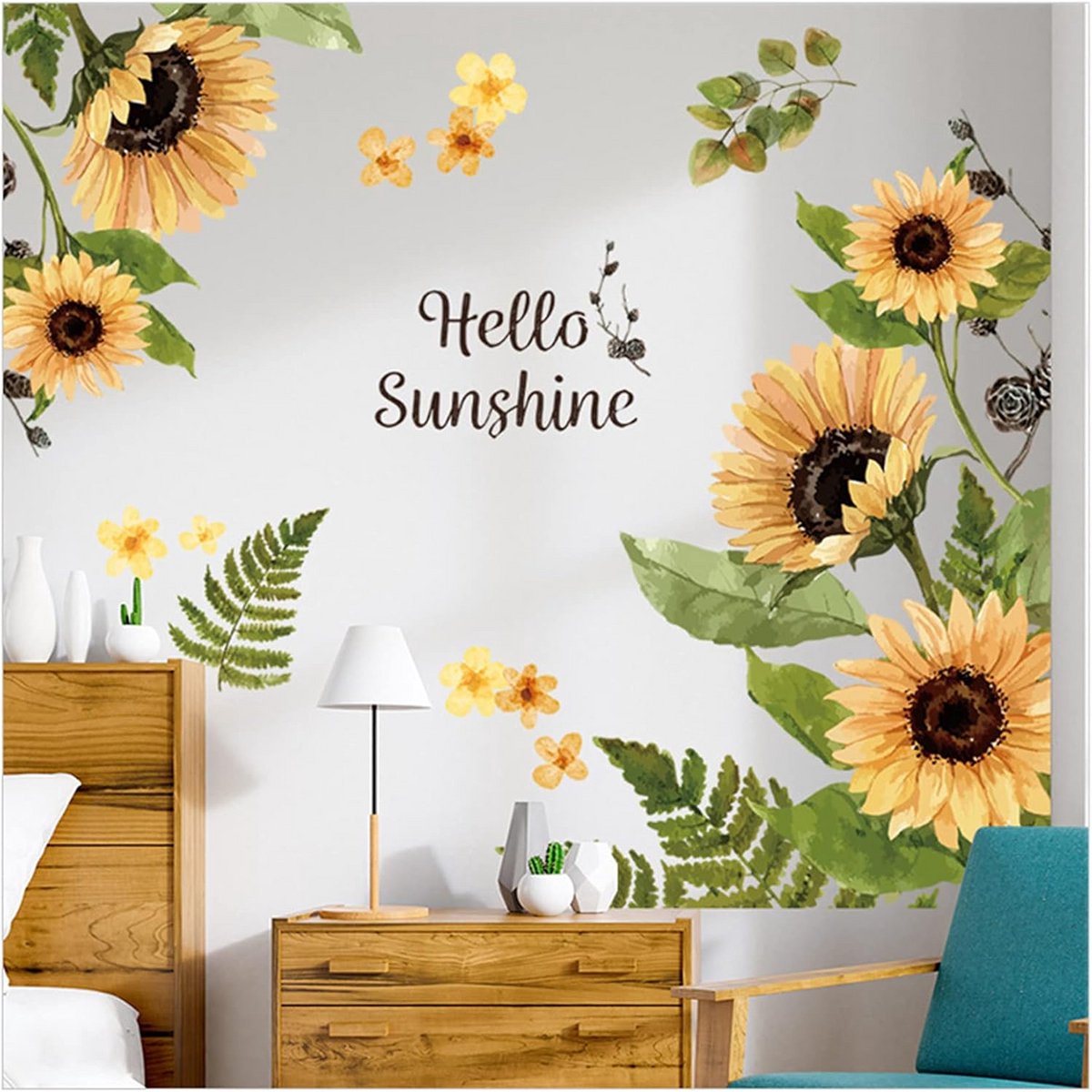 Zonnebloem Muurstickers 3D Muurdecoratie Geel Bloemen Zelfklevend Behang DIY