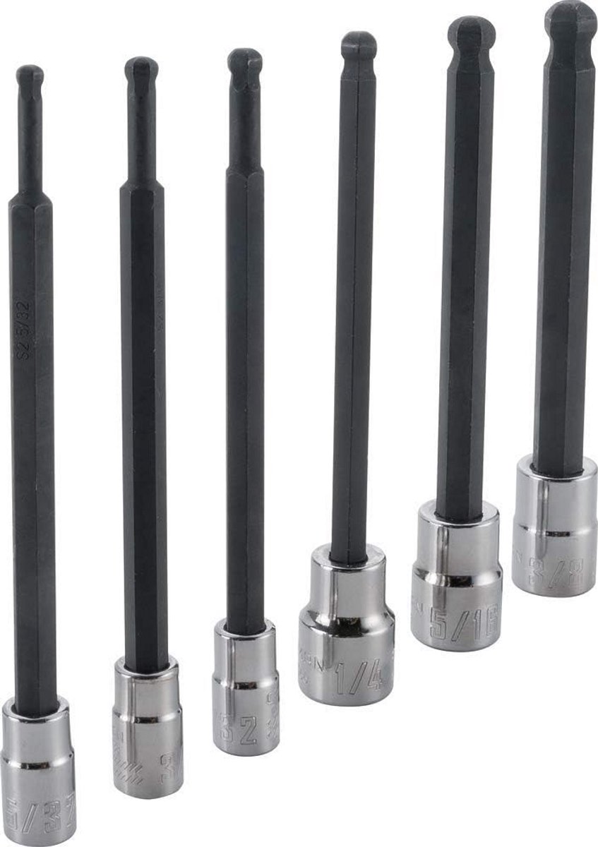 6-delige Inbussleutel Set, 3/8" Aandrijving, SAE, Lange Bits