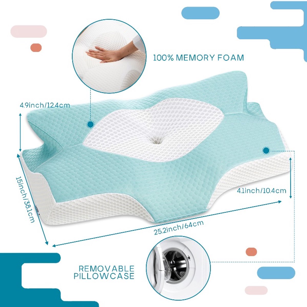 Hoofdkussen- Orthopedische Memory Foam Kussen-Verstelbaar Contour Kussen-Ergonomisch Bedkussen Voor Zij-, Rug- En Buikslapers-Blauw Groen.