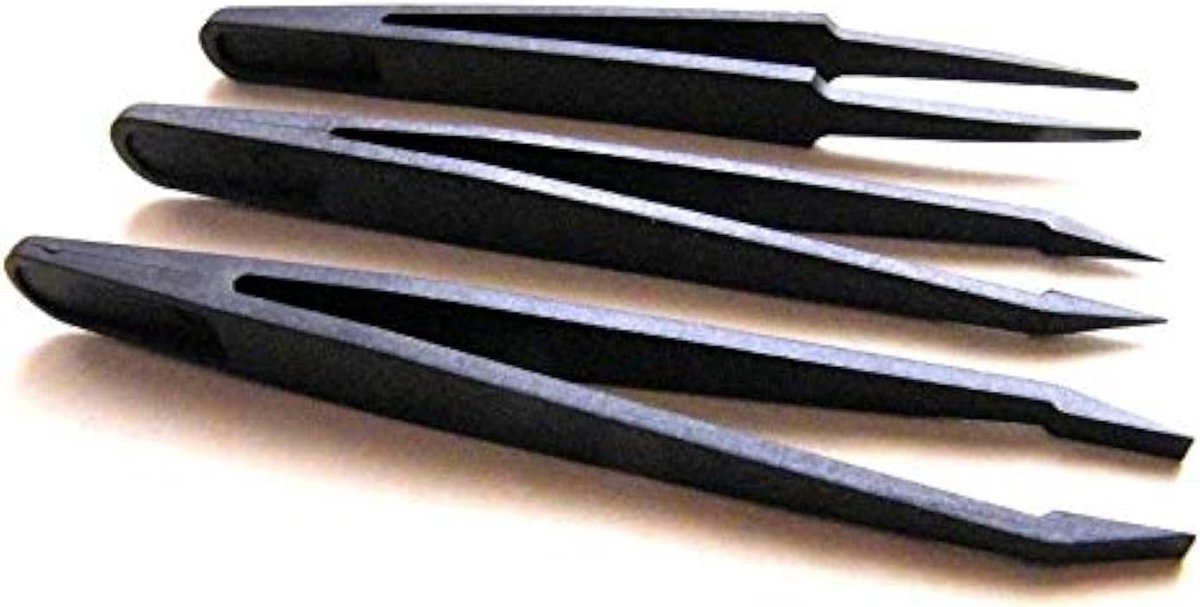 Set van 3 koolstofvezel pincetten voor precisiewerk