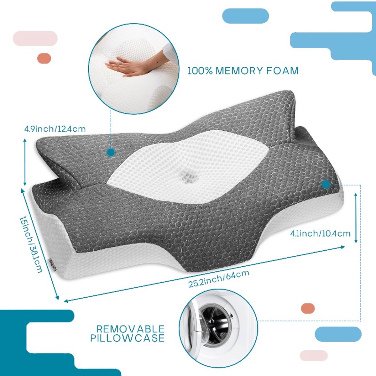 Hoofdkussen- Orthopedische Memory Foam Kussen-Verstelbaar Contour Kussen-Ergonomisch Bedkussen Voor Zij-, Rug- En Buikslapers-Donkergrijs.