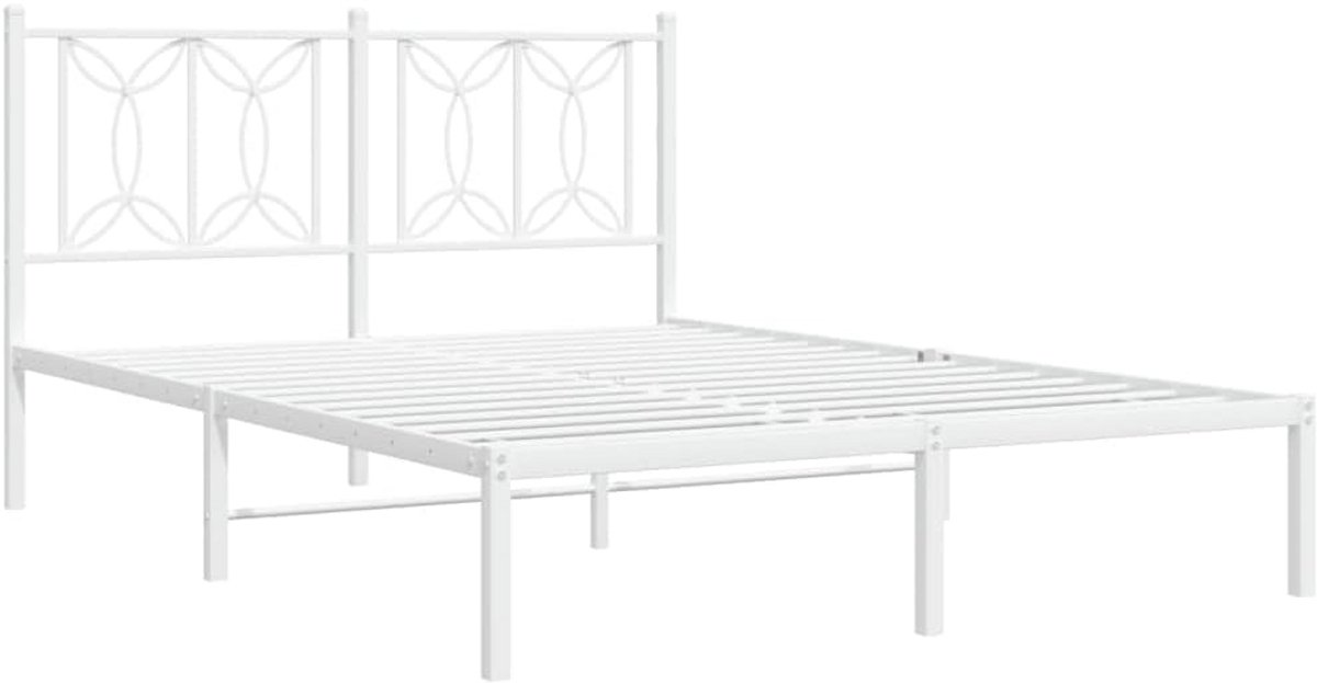 Stevig Metalen Bedframe met Hoofdbord Wit 140x200 cm Lattenbodem Inclusief