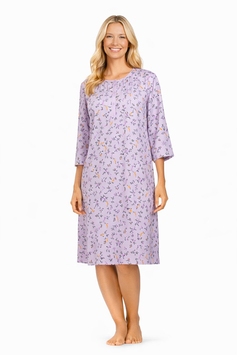 Comtessa Klassiek dames nachthemd - Bloemen - Mauve - 3/4 mouw
