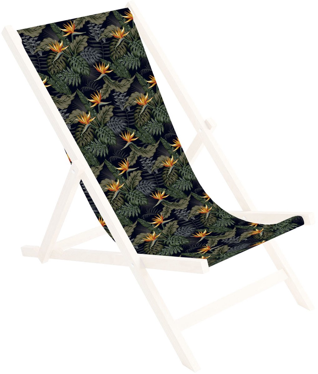 Ferocity Vervangbare stoffen hoes voor ligstoel - voor een houten opklapbare ligstoel - Zonder houten stokken - 110 x 45 cm - Polyester - Palmen Paradiesvogel Strelitzia