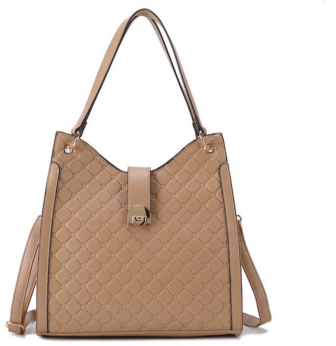Gussaci - Handtas - Schoudertas & Crossbody Tas Dames – PU Leer – Taupe – Verstelbare Schouderriem – 31 x 30 x 11 cm