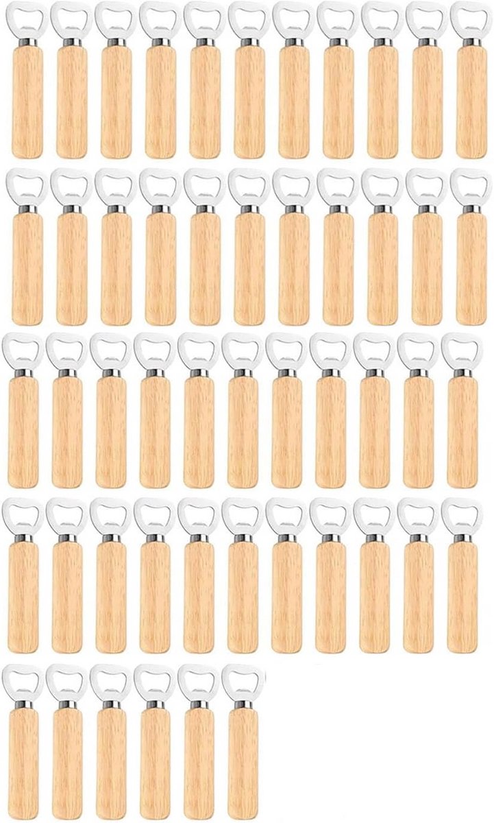 50x Houten Bieropener Roestvrij Staal - Keuken & Bar Accessoire
