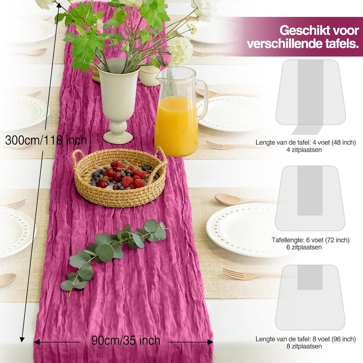 Boho Gaas Tafelloper 300 x 90 CM voor Bruiloften en Feesten