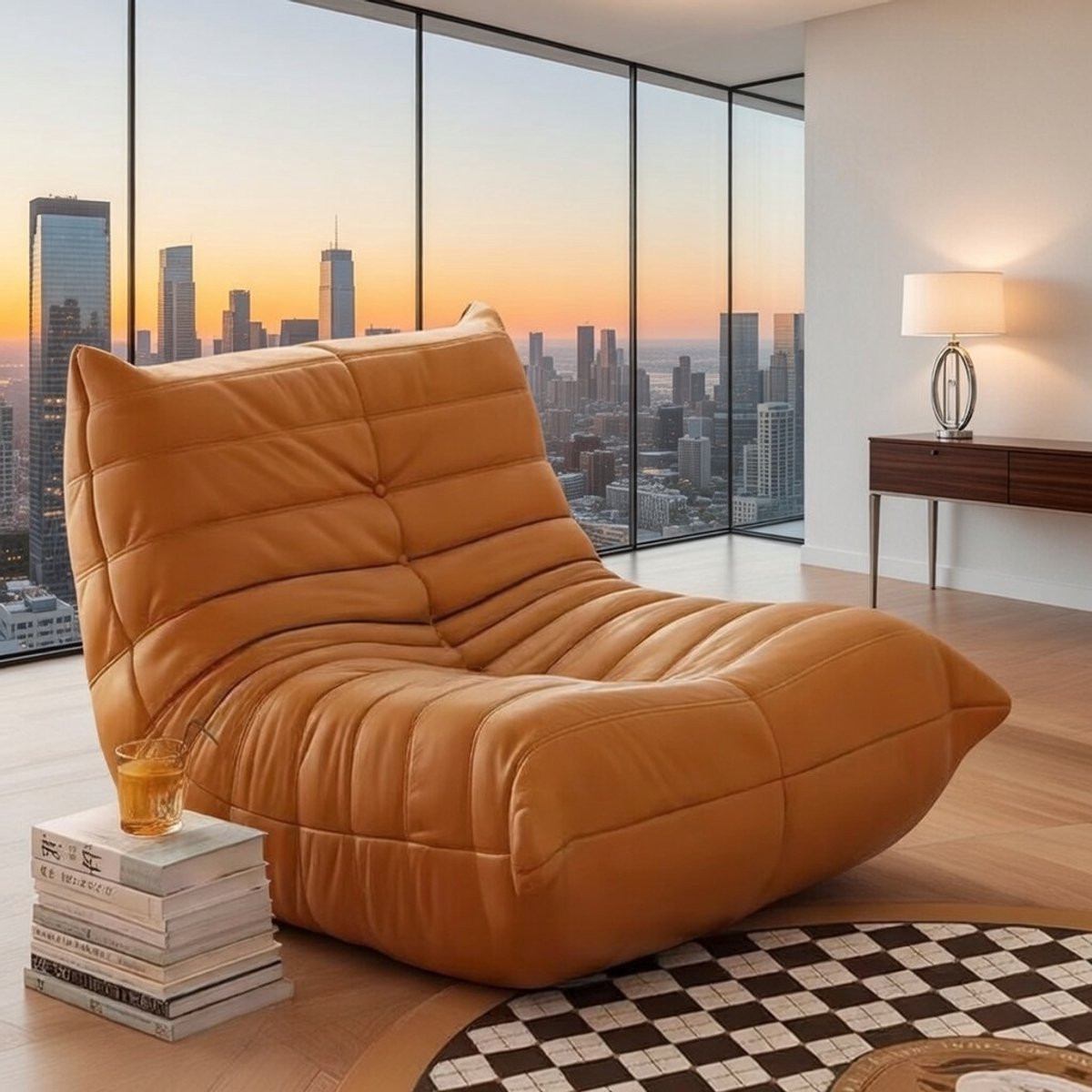 Togo Lounge Fauteuil – Ergonomische Schuimrubberen Vloerbank & Design Lounge Zetel in OranjeCasa Serena – Afmetingen op aanvraag – Casa Dorada