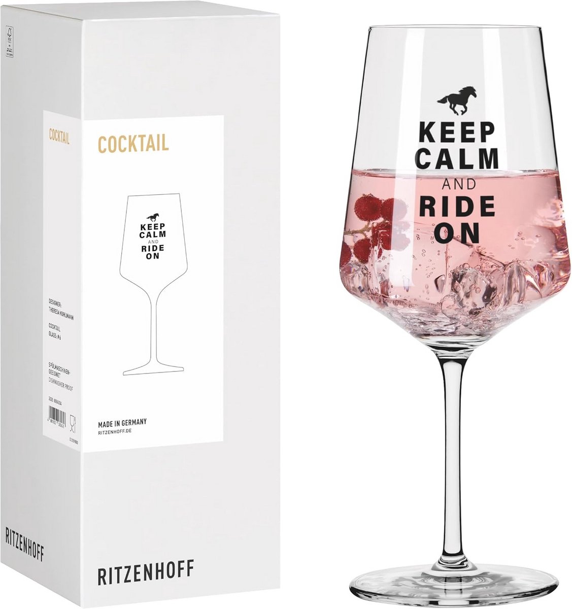 Groot Cocktailglas 500 ml met Paardenprint en Leuke Tekst - Zwart Design