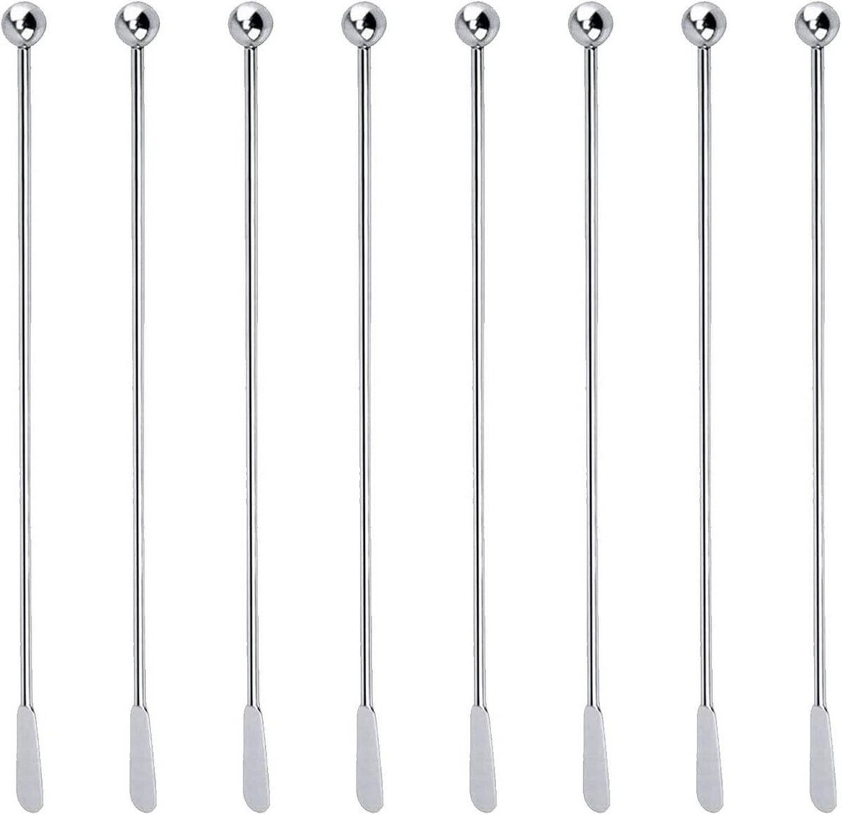 Set van 8 Cocktailprikkers en Roerstaafjes van RVS - Herbruikbare Bar Accessoires
