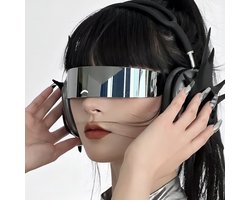 Futuristische zonnebril Y2K Space Cyclops Wrap Around Bril Randloos Doorzichtige Spiegelglazen