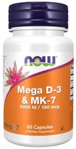 NOW - Mega D-3 & MK-7 - Vitamine D3 en K2 Supplement - 5000 IU / 180 mcg - 60 VCaps