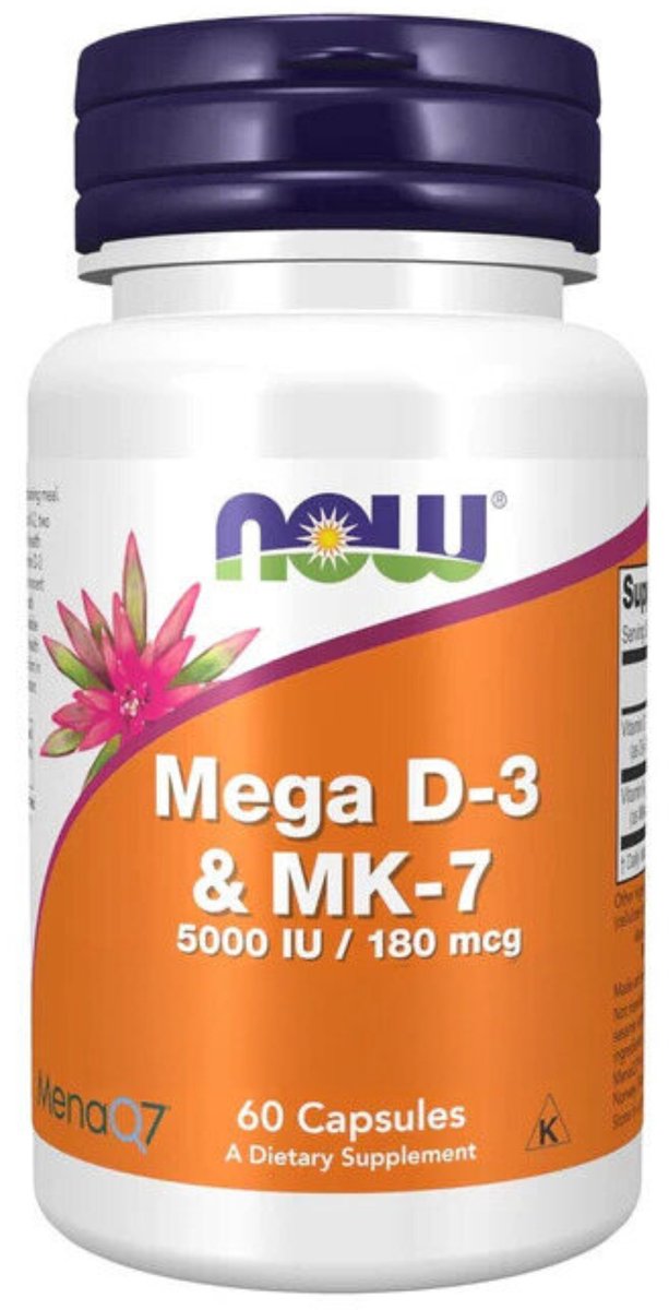 NOW - Mega D-3 & MK-7 - Vitamine D3 en K2 Supplement - 5000 IU / 180 mcg - 60 VCaps