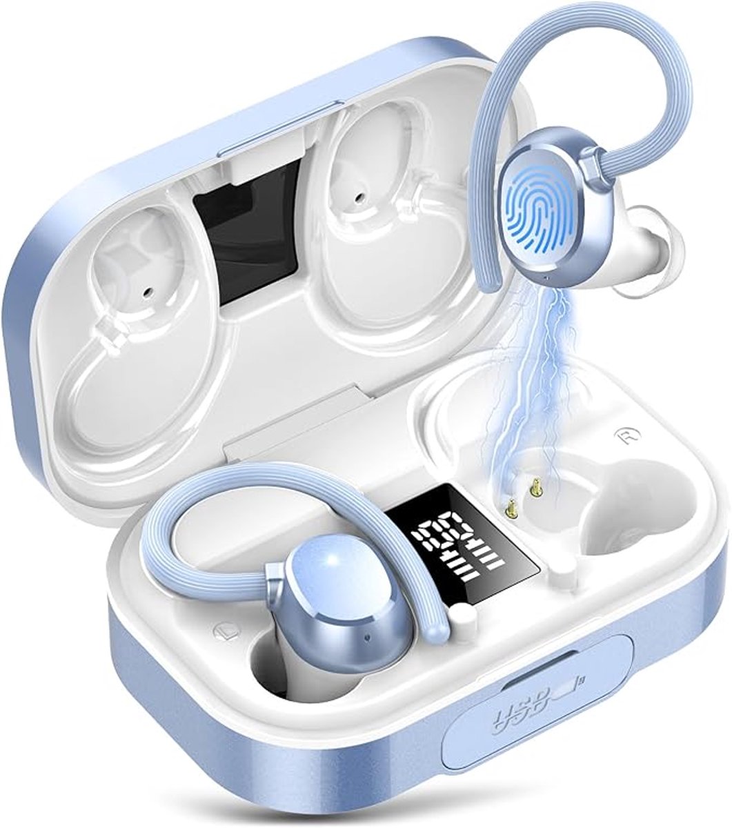 SoNis Draadloze Sport Oordopjes - 120 uur Speeltijd - Ruisonderdrukking - Waterbestendigheid - 5.3 Bluetooth Oordopjes - Sport Oortjes - Oortjes Draadloos – Blauw