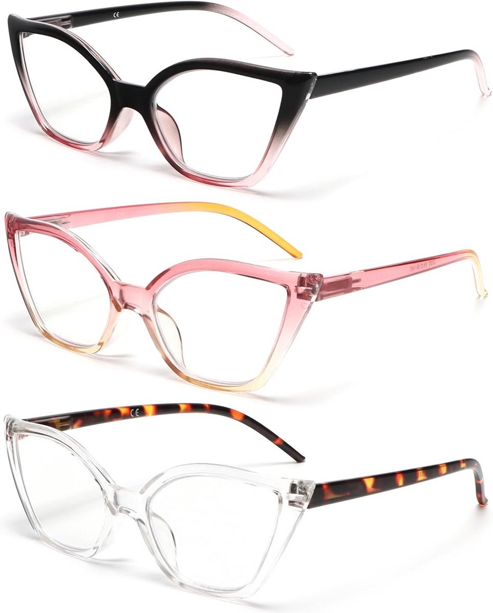 Stijlvolle Leesbril voor Dames - Lichtfilterende Cat Eye PC-Bril met Flexibele Scharnieren