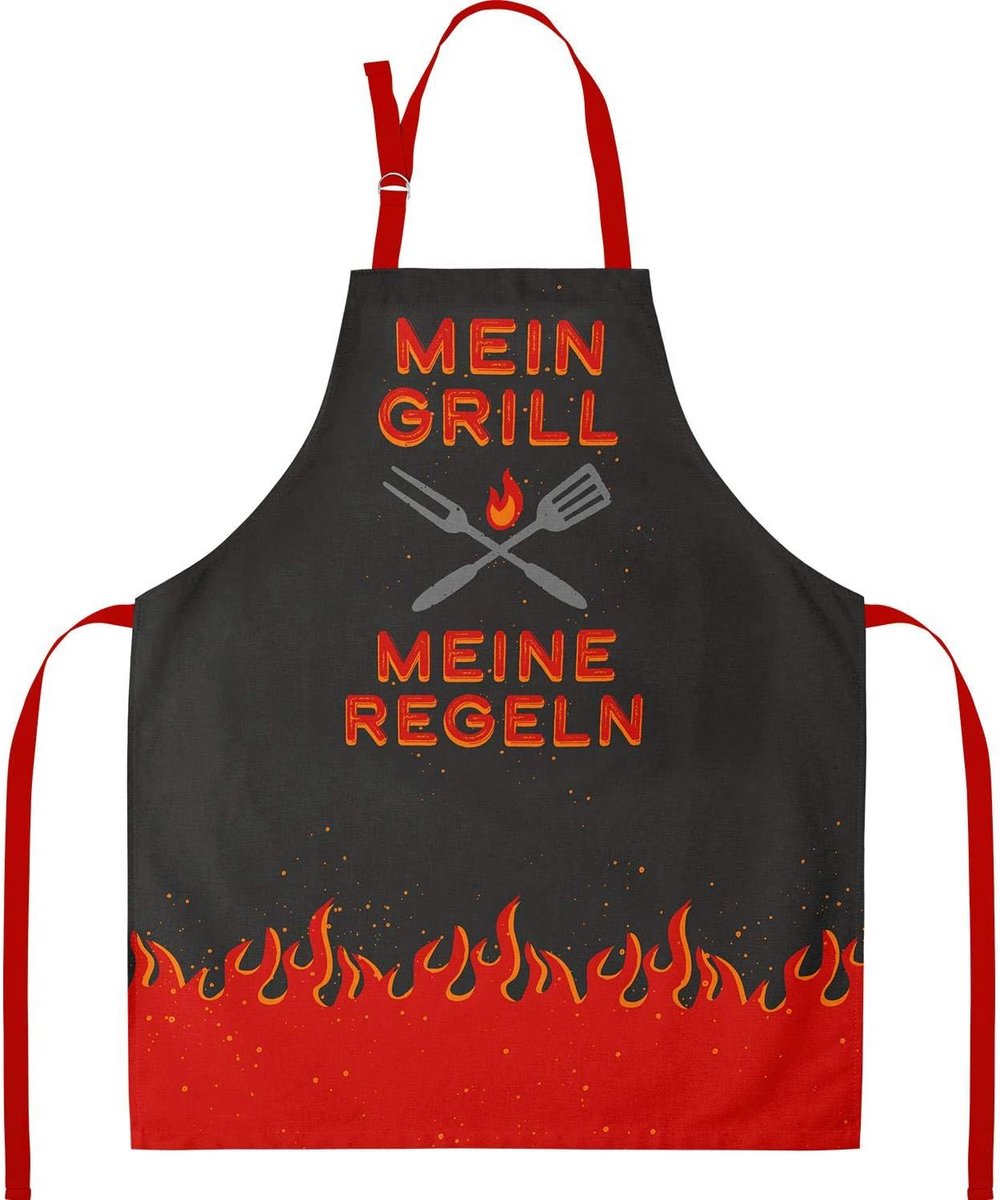 Katoenen BBQ Schort met Regels - 87x70 cm Zwart Rood