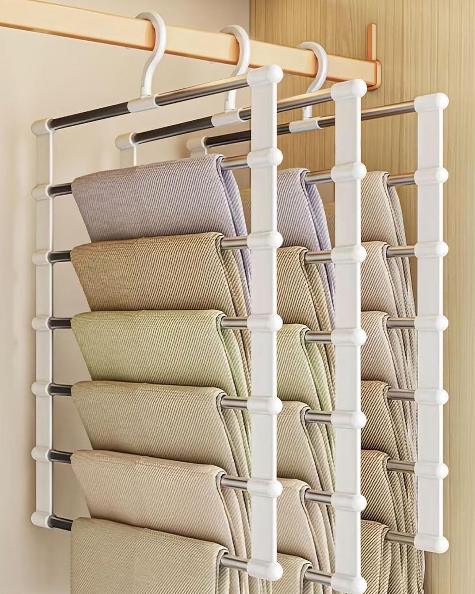 Set van 3 Ruimtebesparende Broekhangers met 7 Etages voor Kleding en Accessoires