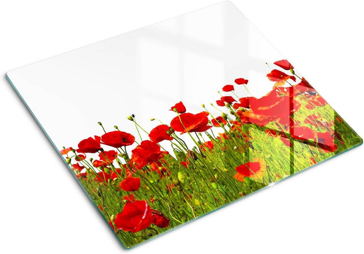 Snijplank Achterwand Gehard Glas 60x52 cm met Papaver Themadruk