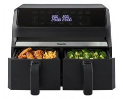 Tomado TAF8001B - Dubbele airfryer - 2 x 4 liter inhoud - XXL - 1700 watt - Tiptoetsbediening - 8 automatische programma's - Zwart