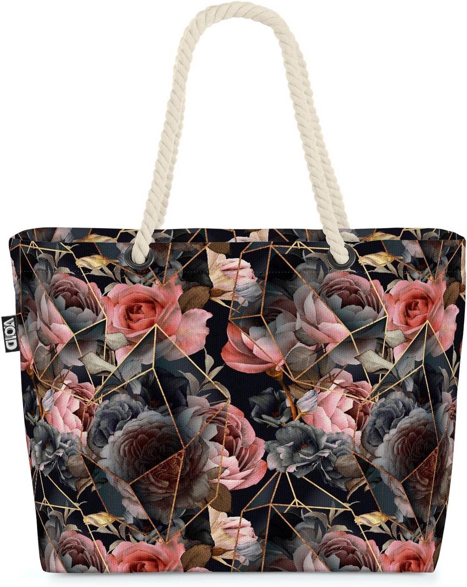 Abstracte rozenpatroon Strandtas Shopper 58x38x16cm met Stevige Handvatten