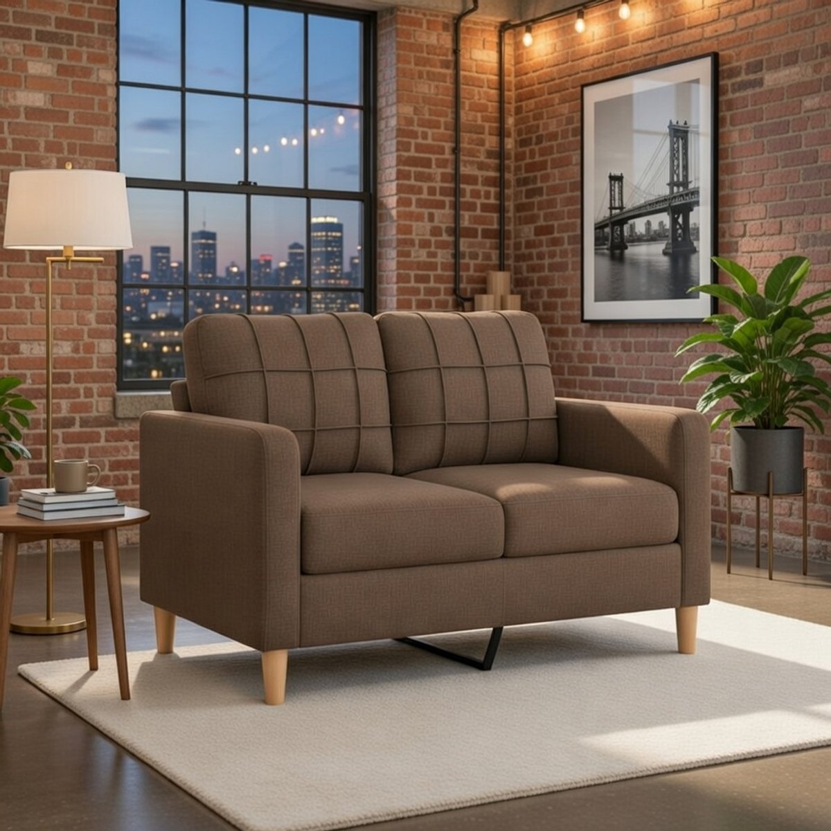 Comfort 2-zitsbank 120 cm Bruin - Moderne loungebank van effen stof met metalen frame Casa