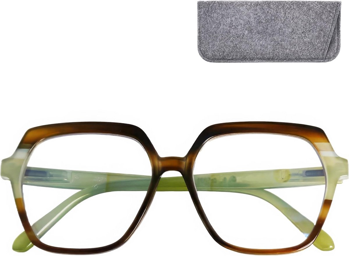 Oversized Zeshoekige Damesbril met Blauwlichtfilter en Krasbestendige Glazen