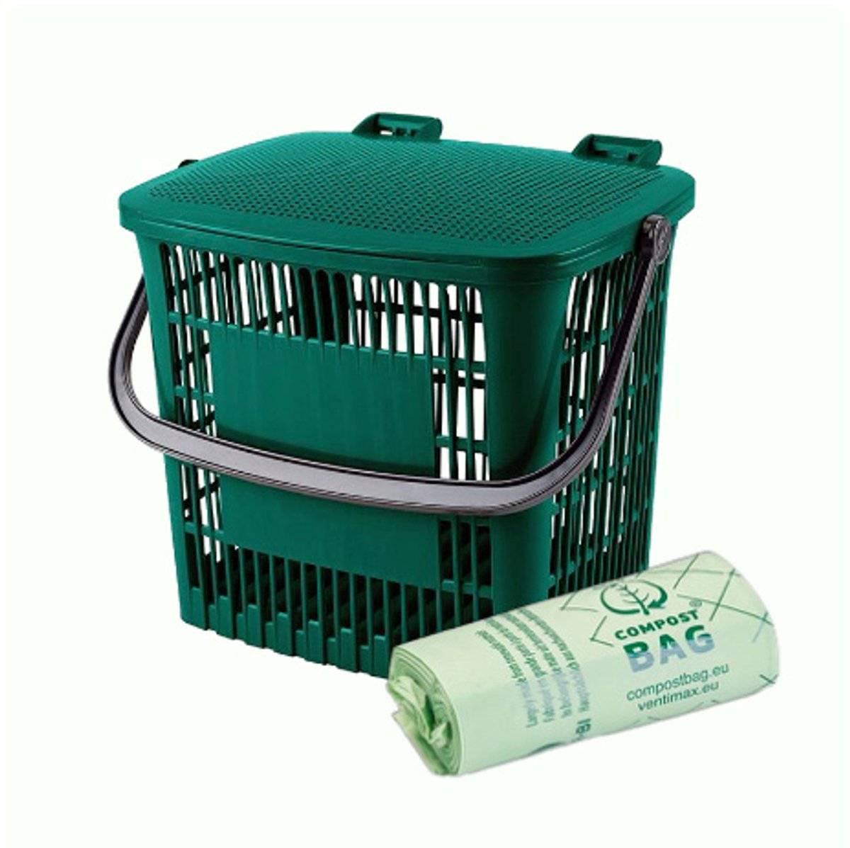 Aanrecht afvalbakje inclusief 10L composteerbare afvalzakjes - 'Ecodutch' - Afvalbakje groenafval - Compostbakje met deksel - Groen