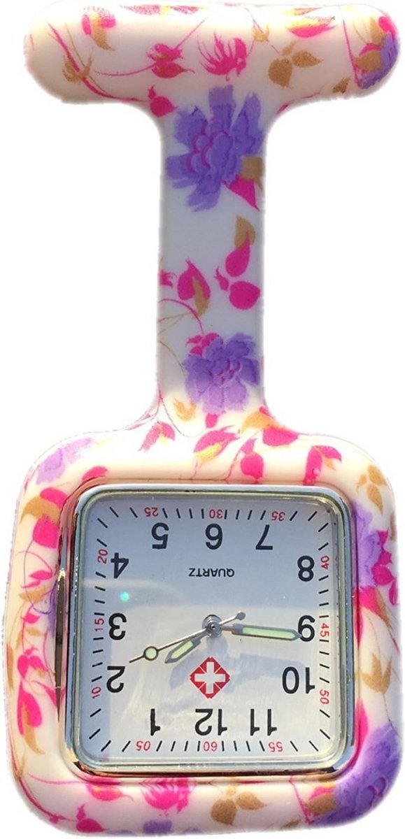 Fob Horloge voor Zorgpersoneel met Kleurrijk Bloemenpatroon
