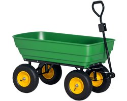 Daity Grote tuinkar van 125 liter, robuuste vierwielige handkar met kantelfunctie, kruiwagen en kiepwagen - groen