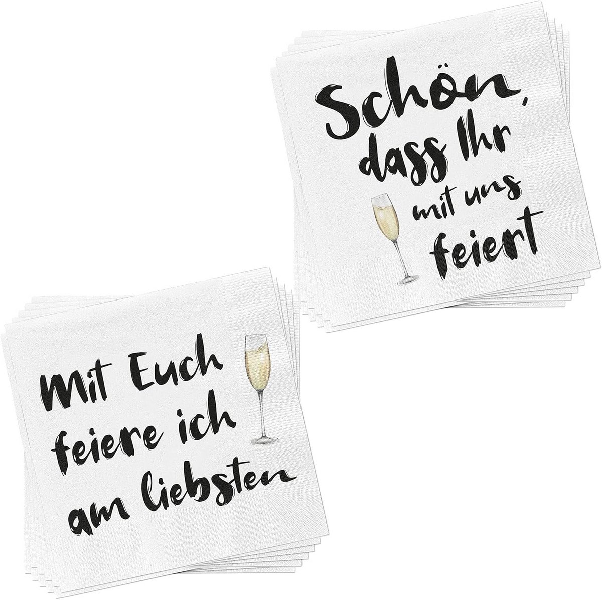 Set van 40 Papieren Servetten met Feestelijke Spreuken, 3-laags, Wit en Zwart