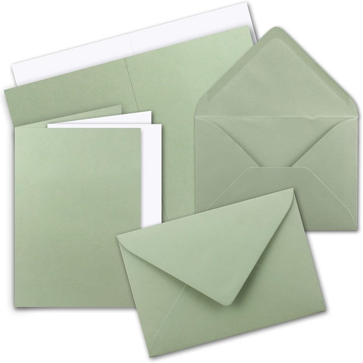 Grote blanco vouwkaarten set DIN A5 in eucalyptus groen met enveloppen en inlegbladen