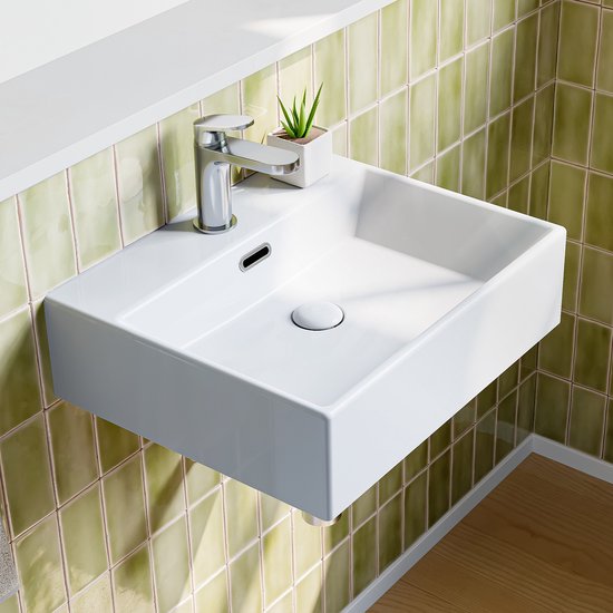 Lavabo mural HOROW - avec - trou de robinet - rectangulaire - 50x42x14 cm - céramique - blanc