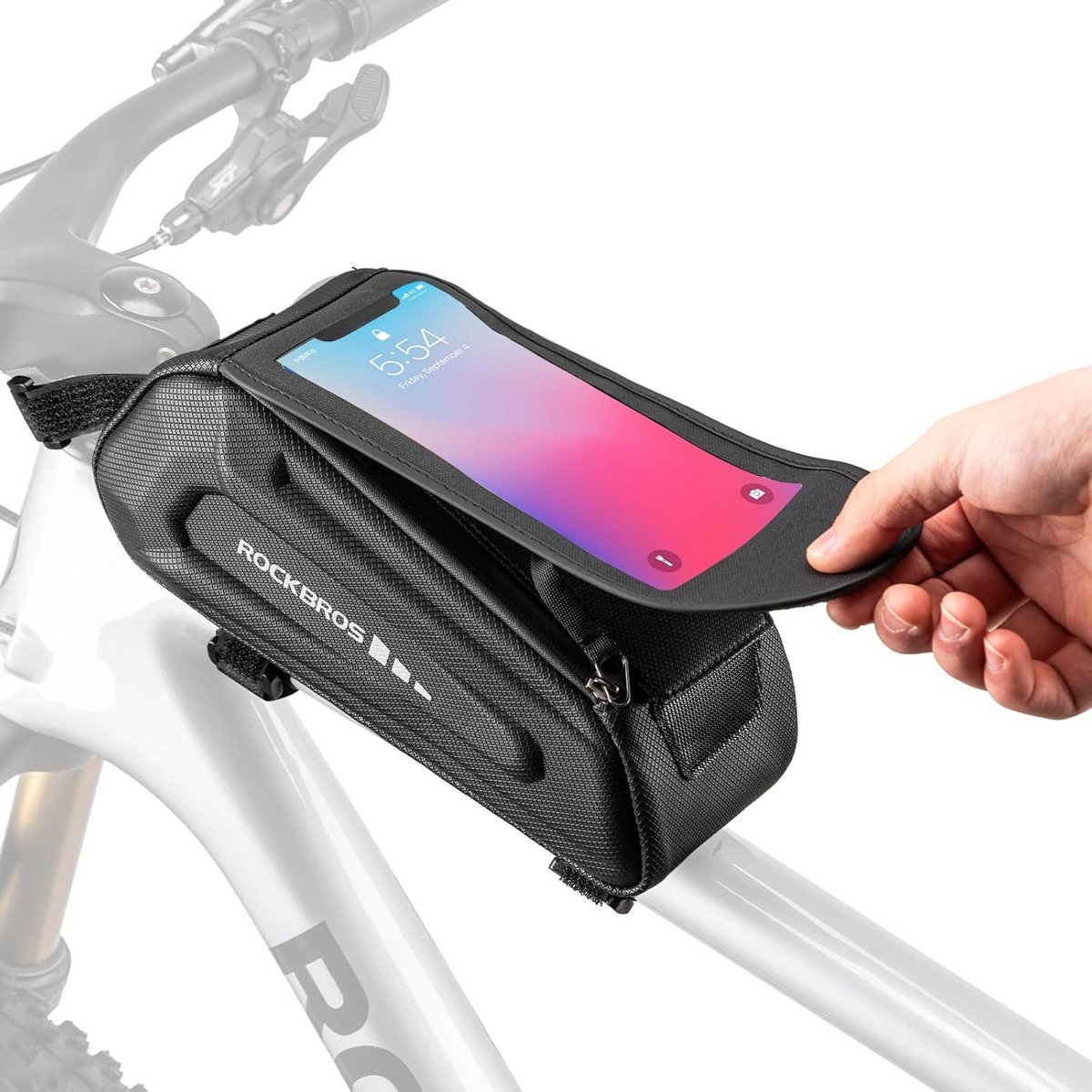 Fiets Frame Tas - Telefoonhouder Fiets - Fietsen Organiseren - Waterafstotend Materiaal - 1.7 Liter Capaciteit - Zwart